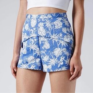Topshop Blue and White Tropical Print High Waist Shorts